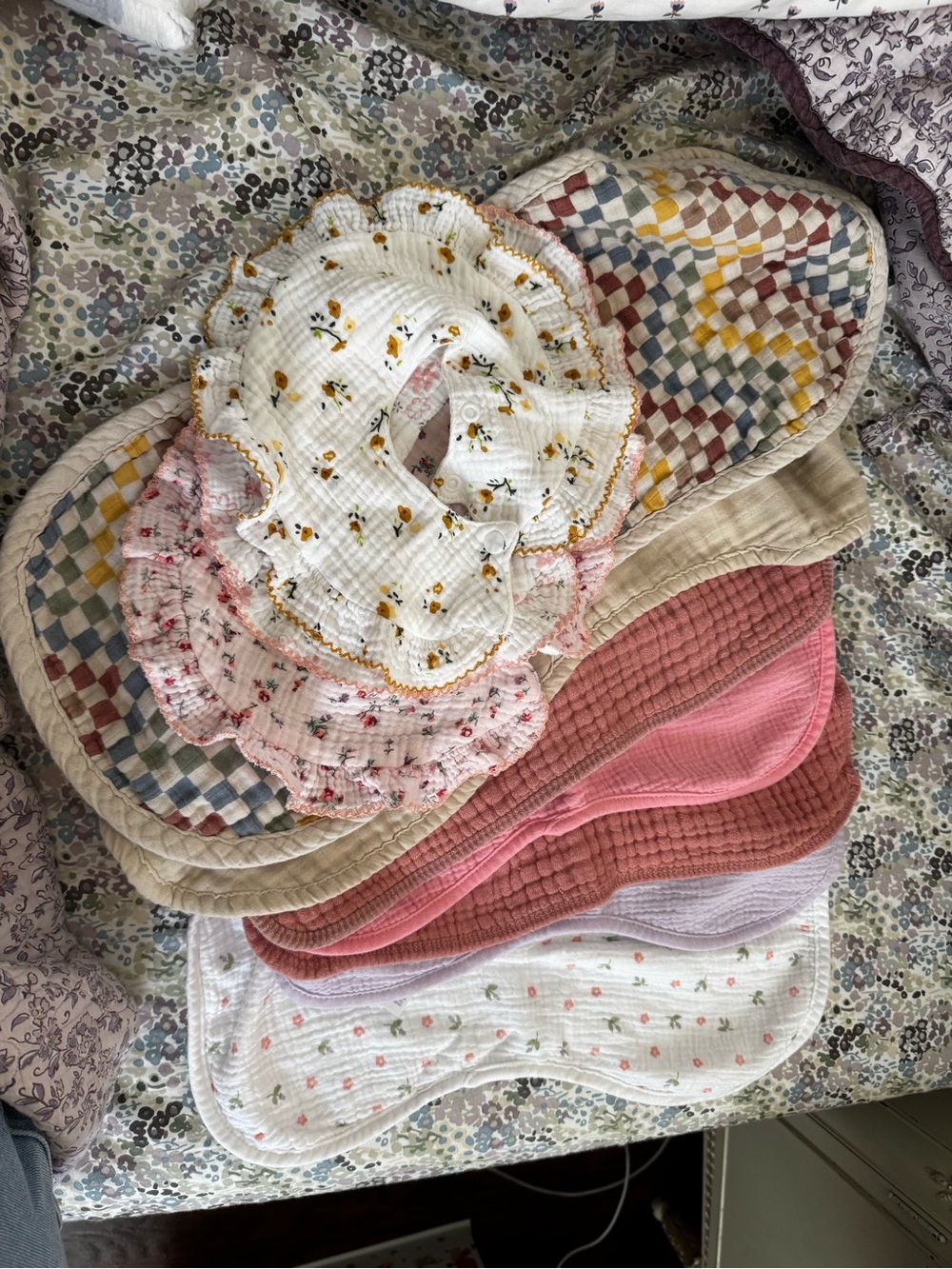 Set of Soft Cotton Burp Cloths and Bibs - Floral & Pastel Mix